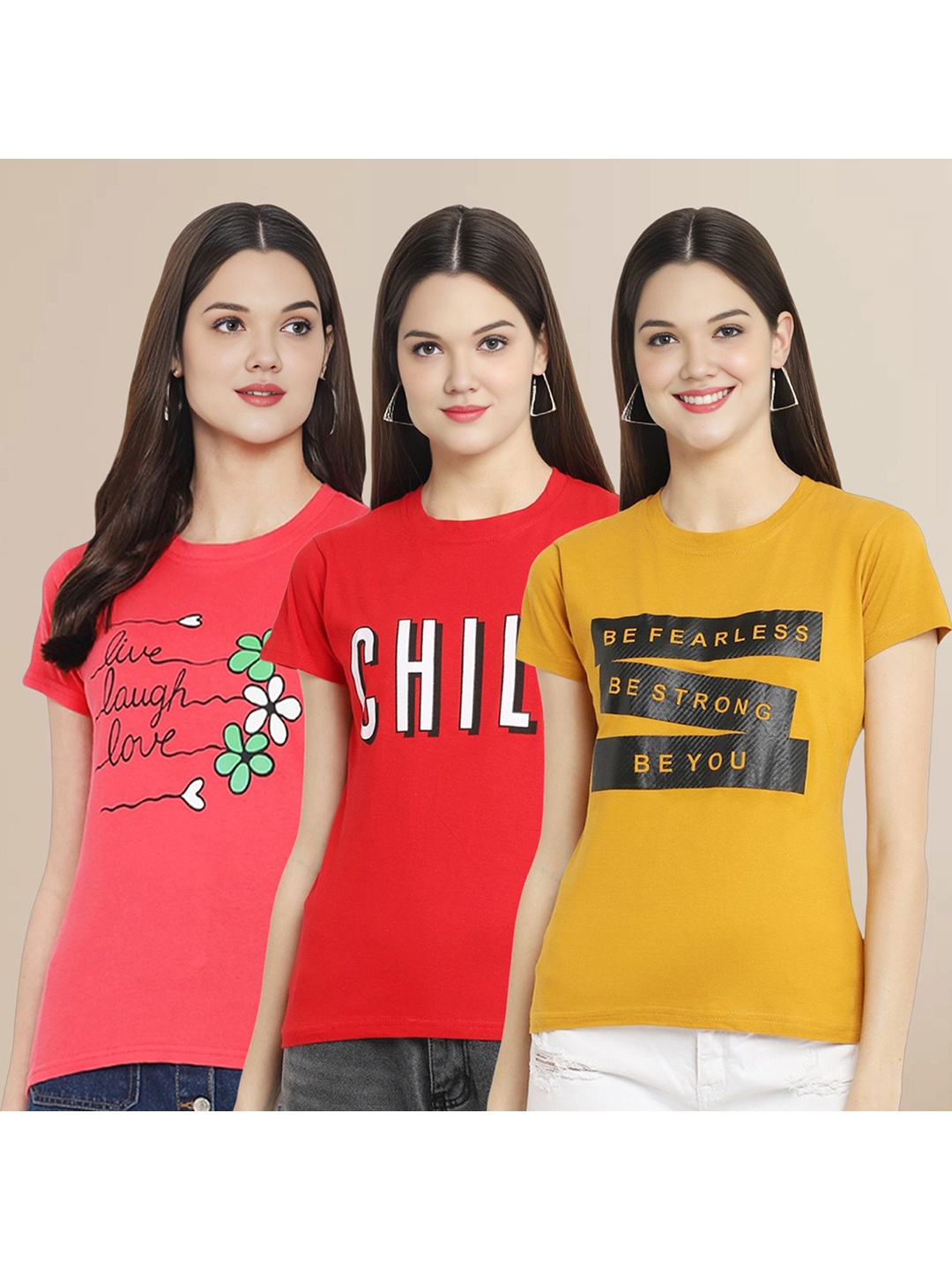 Metronaut Women Pack Of 3 Typography Printed Round Neck Cotton T-shirts, Coral
Metronaut Women Pack Of 3 Typography Printed Round Neck Cotton T-shirts, Coral