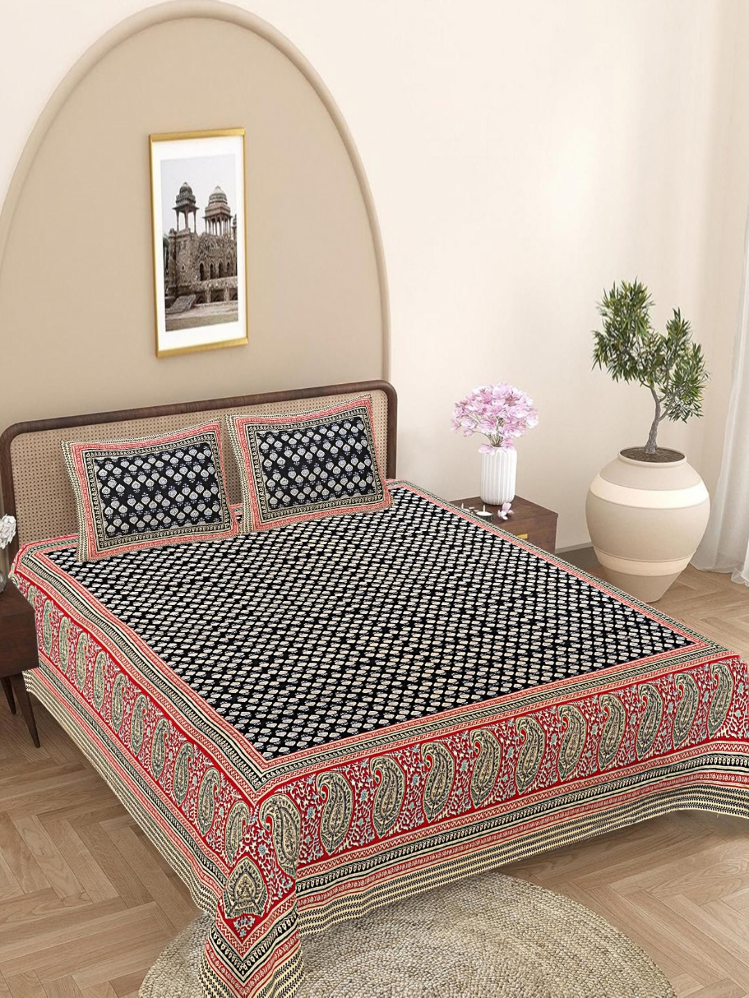 FrionKandy Living Black Ethnic Motifs Printed Cotton 180TC King Bedsheet Set 2.74 x 2.69m
FrionKandy Living Black Ethnic Motifs Printed Cotton 180TC King Bedsheet Set 2.74 x 2.69m