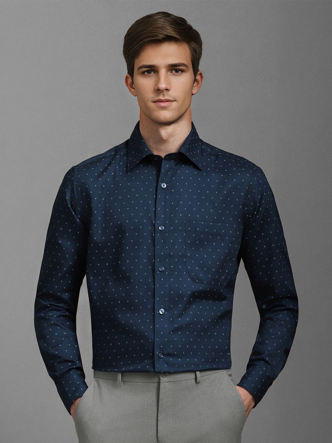 Louis Philippe Men Classic Spread Collar Geometric Printed Cotton Formal Shirt, Navy blue
Louis Philippe Men Classic Spread Collar Geometric Printed Cotton Formal Shirt, Navy blue