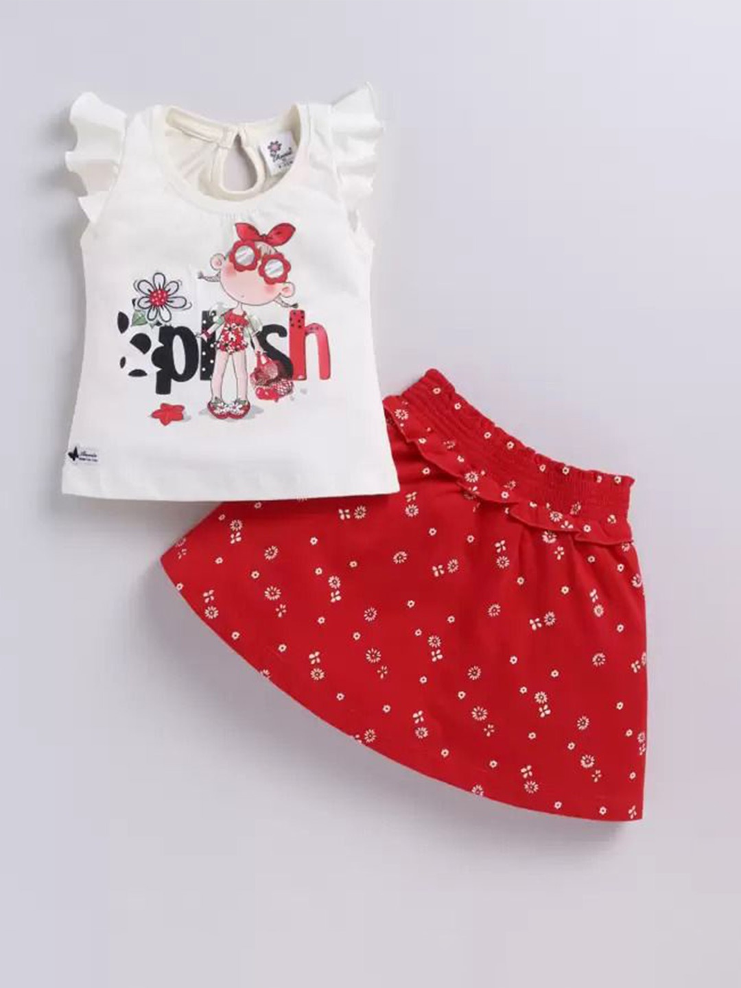 Annie Infants Girls Graphic Printed Flutter Sleeves Pure Cotton Top with Skirt, Off white
Annie Infants Girls Graphic Printed Flutter Sleeves Pure Cotton Top with Skirt, Off white