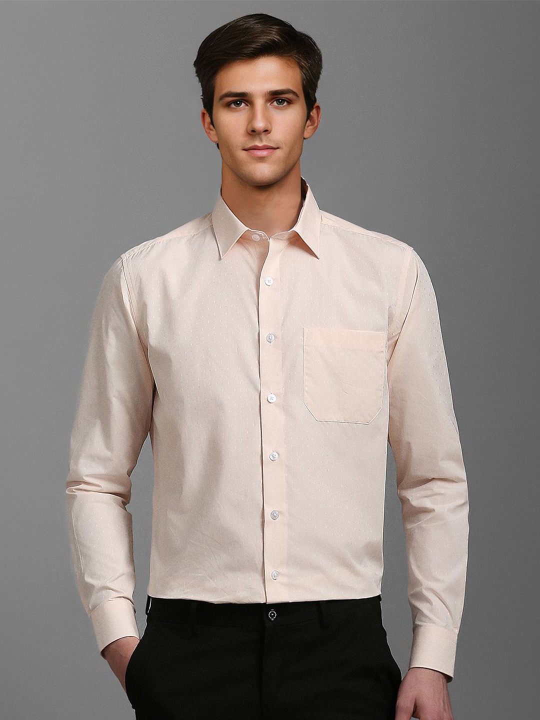 Louis Philippe Men Spread Collar Textured Cotton Slim Fit Formal Shirt, Peach
Louis Philippe Men Spread Collar Textured Cotton Slim Fit Formal Shirt, Peach