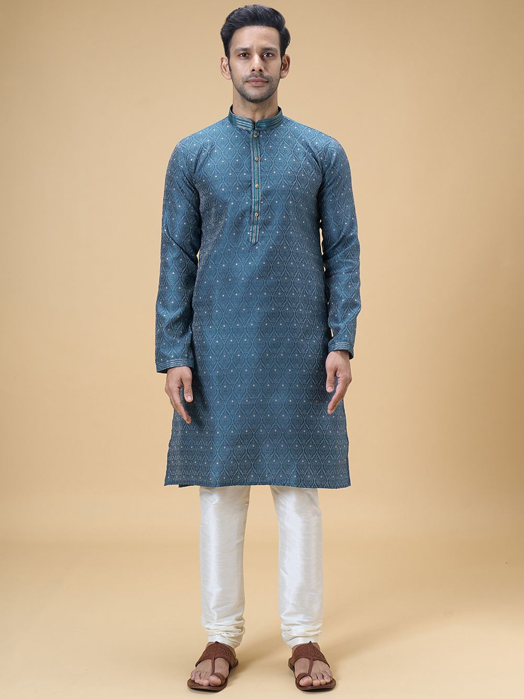 Arihant Rai Sinha Mandarin Collar Ethnic Motifs Woven Design Kurta with Churidar, Teal
Arihant Rai Sinha Mandarin Collar Ethnic Motifs Woven Design Kurta with Churidar, Teal