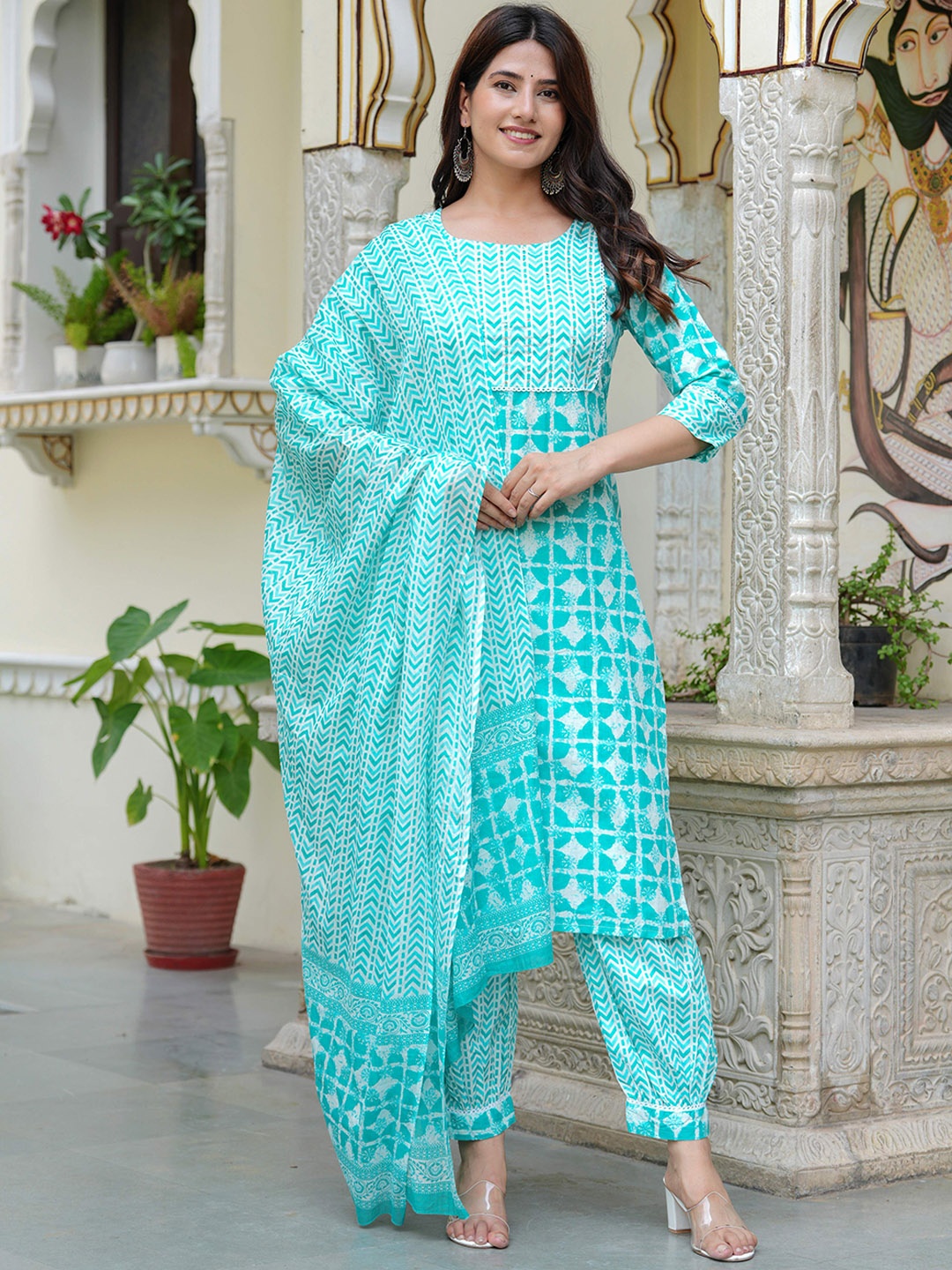 KALINI Ethnic Motifs Printed Pure Cotton Straight Kurta with Palazzos & Dupatta, Turquoise blue
KALINI Ethnic Motifs Printed Pure Cotton Straight Kurta with Palazzos & Dupatta, Turquoise blue