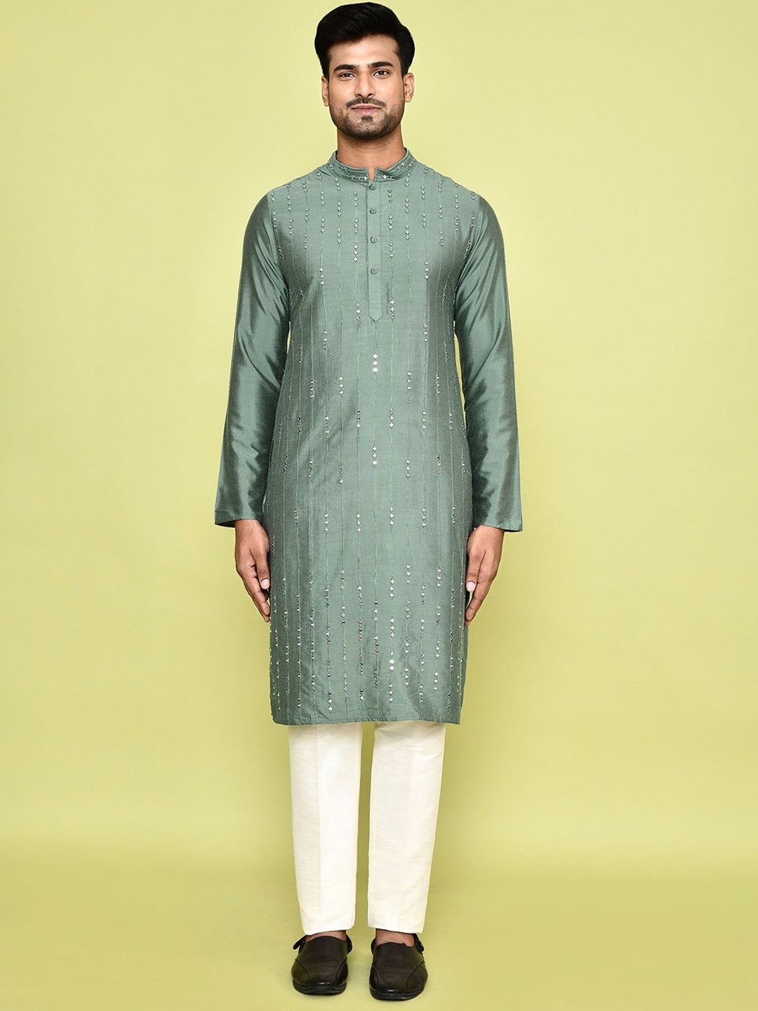 Arihant Rai Sinha Geometric Embroidered Mirror Work Straight Kurta with Trousers, Green
Arihant Rai Sinha Geometric Embroidered Mirror Work Straight Kurta with Trousers, Green