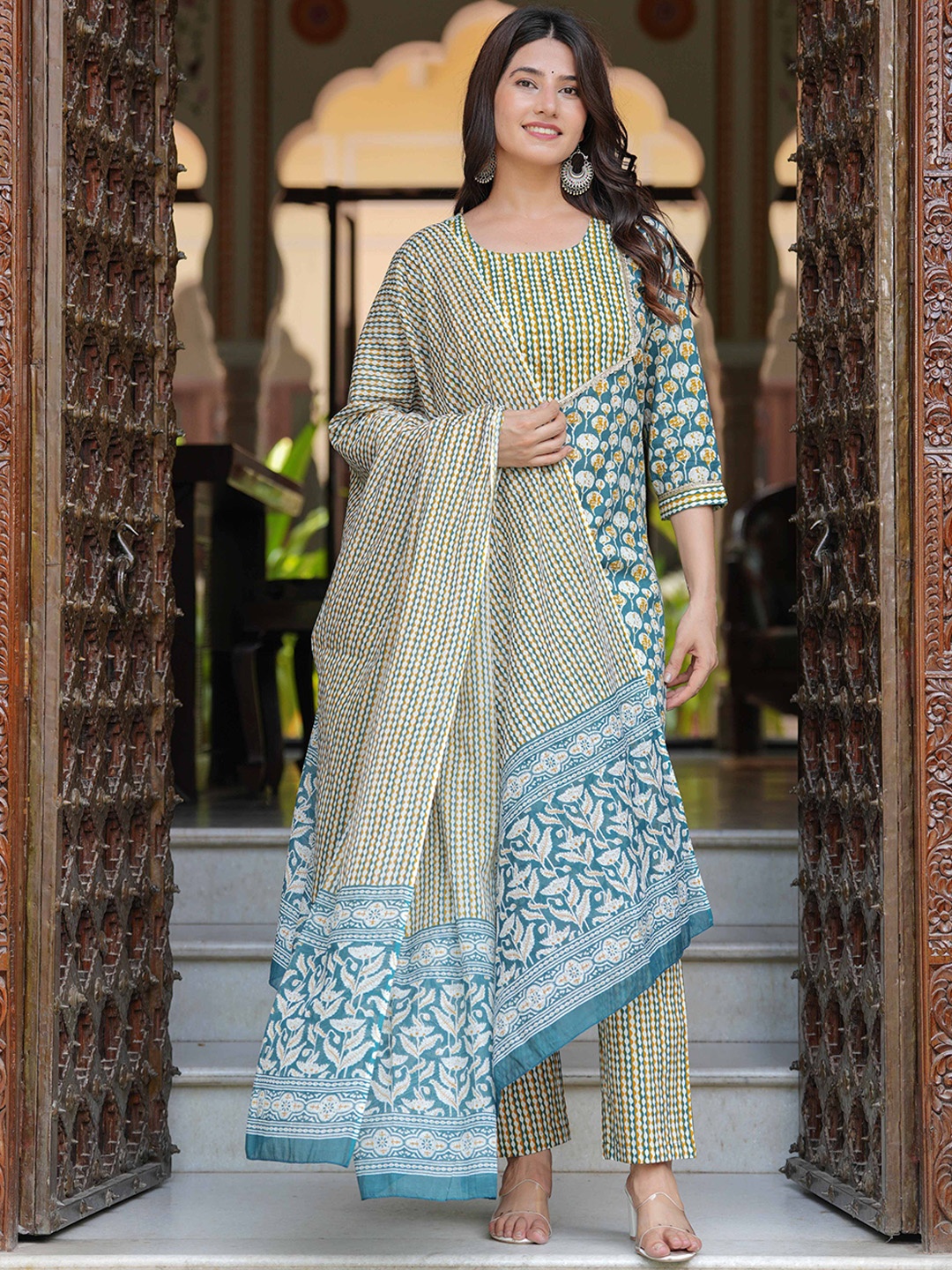 KALINI Ethnic Motifs Printed Pure Cotton Straight Kurta with Palazzos & Dupatta, Blue
KALINI Ethnic Motifs Printed Pure Cotton Straight Kurta with Palazzos & Dupatta, Blue