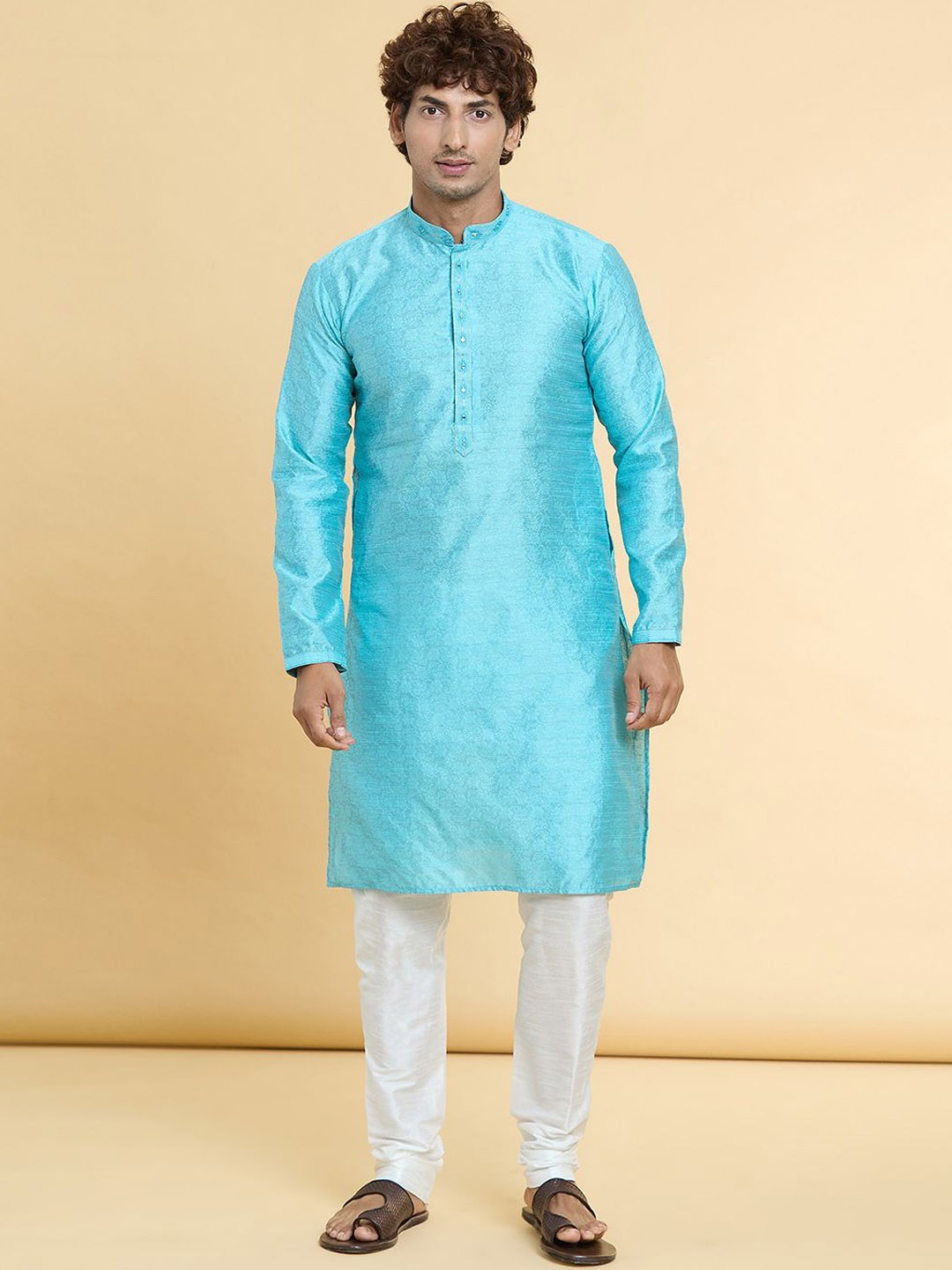 Arihant Rai Sinha Mandarin Collar Floral Woven Design Straight Kurta with Churidar, Blue
Arihant Rai Sinha Mandarin Collar Floral Woven Design Straight Kurta with Churidar, Blue