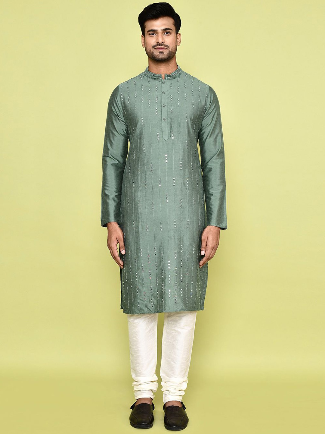 Arihant Rai Sinha Geometric Embroidered Mirror Work Straight Kurta with Trousers, Green
Arihant Rai Sinha Geometric Embroidered Mirror Work Straight Kurta with Trousers, Green