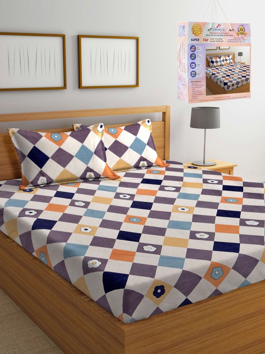 FABINALIV White & Blue Geometric Printed 300 TC King Bedsheet Set 2.70 m x 2.70 m
FABINALIV White & Blue Geometric Printed 300 TC King Bedsheet Set 2.70 m x 2.70 m