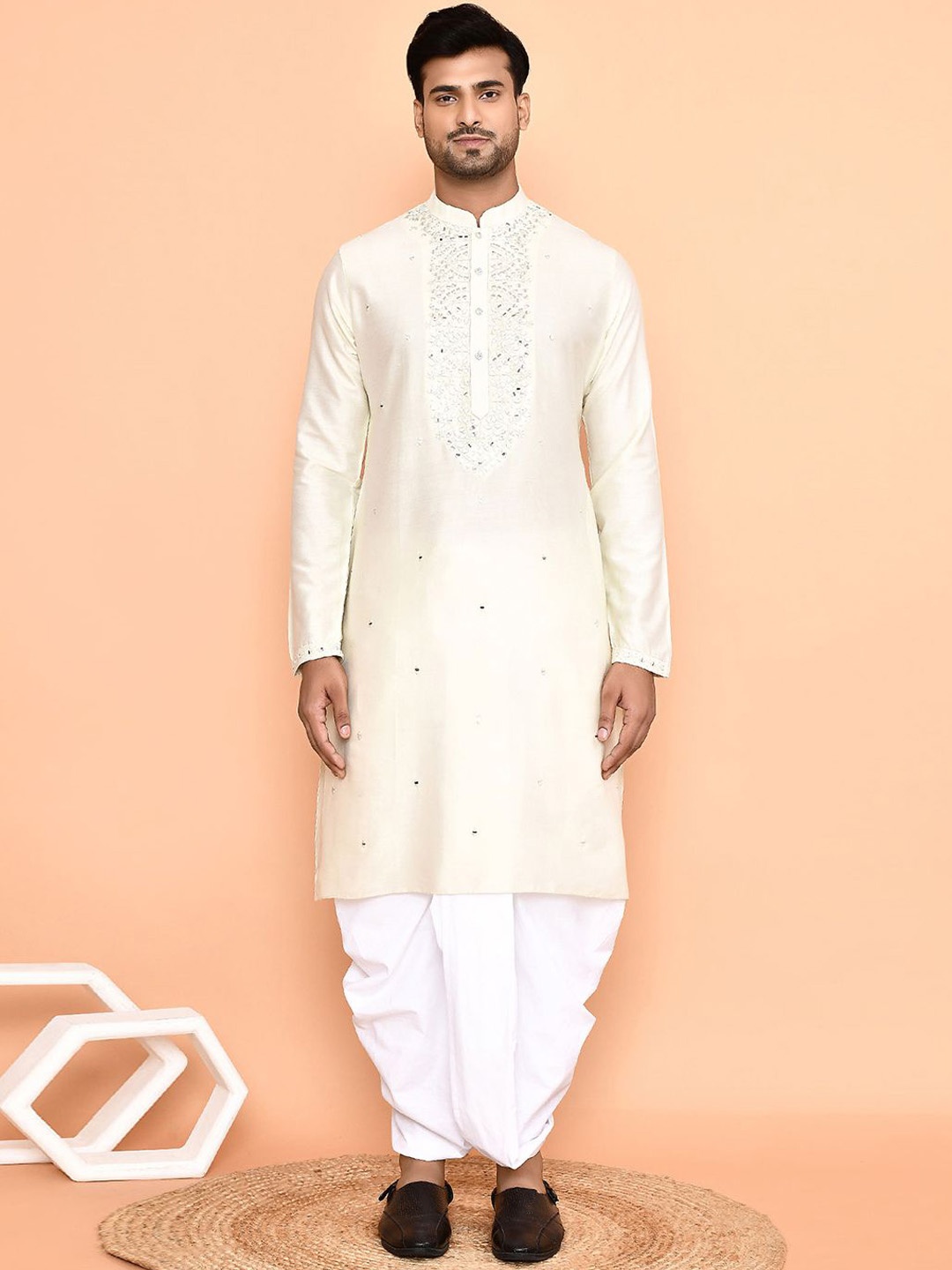 Arihant Rai Sinha Ethnic Motifs Embroidered Mirror Work Kurta with Dhoti Pants, Cream
Arihant Rai Sinha Ethnic Motifs Embroidered Mirror Work Kurta with Dhoti Pants, Cream