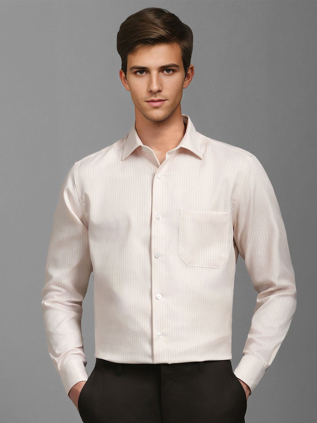 Louis Philippe Men Classic Spread Collar Vertical Striped Cotton Formal Shirt, Beige
Louis Philippe Men Classic Spread Collar Vertical Striped Cotton Formal Shirt, Beige