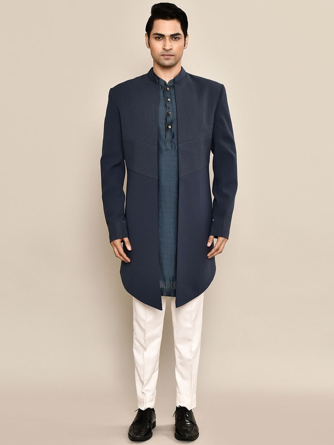 Aryavir Malhotra Men Thread Work Embroidered Mandarin Collar Sherwani Set With Side Slit, Blue
Aryavir Malhotra Men Thread Work Embroidered Mandarin Collar Sherwani Set With Side Slit, Blue