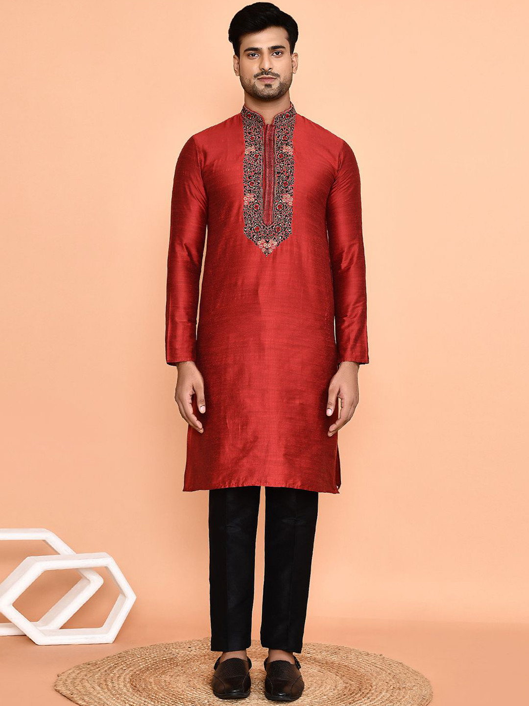 Arihant Rai Sinha Floral Embroidered Mandarin Collar Straight Kurta With Trousers, Maroon
Arihant Rai Sinha Floral Embroidered Mandarin Collar Straight Kurta With Trousers, Maroon