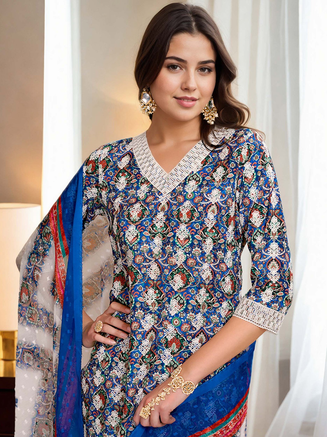 Anouk Ethnic Motifs Embroidered Regular Chikankari Straight Kurta with Palazzos & Dupatta, Blue
Anouk Ethnic Motifs Embroidered Regular Chikankari Straight Kurta with Palazzos & Dupatta, Blue