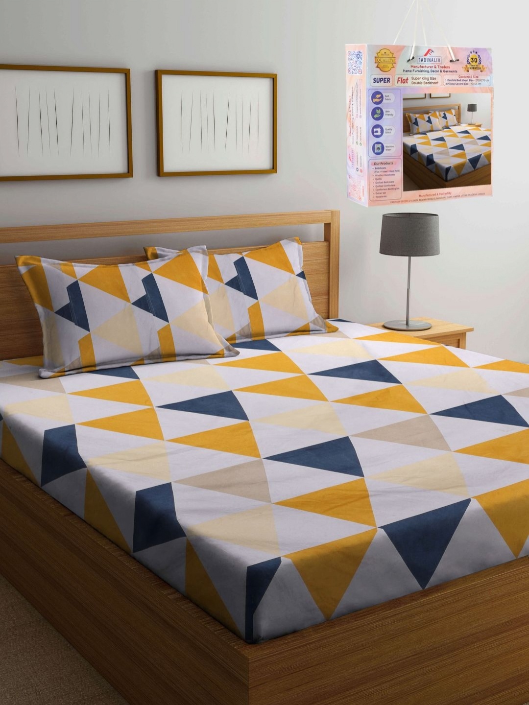 FABINALIV Navy Blue & White Geometric Printed 300 TC King Bedsheet Set 2.70 m x 2.70 m
FABINALIV Navy Blue & White Geometric Printed 300 TC King Bedsheet Set 2.70 m x 2.70 m