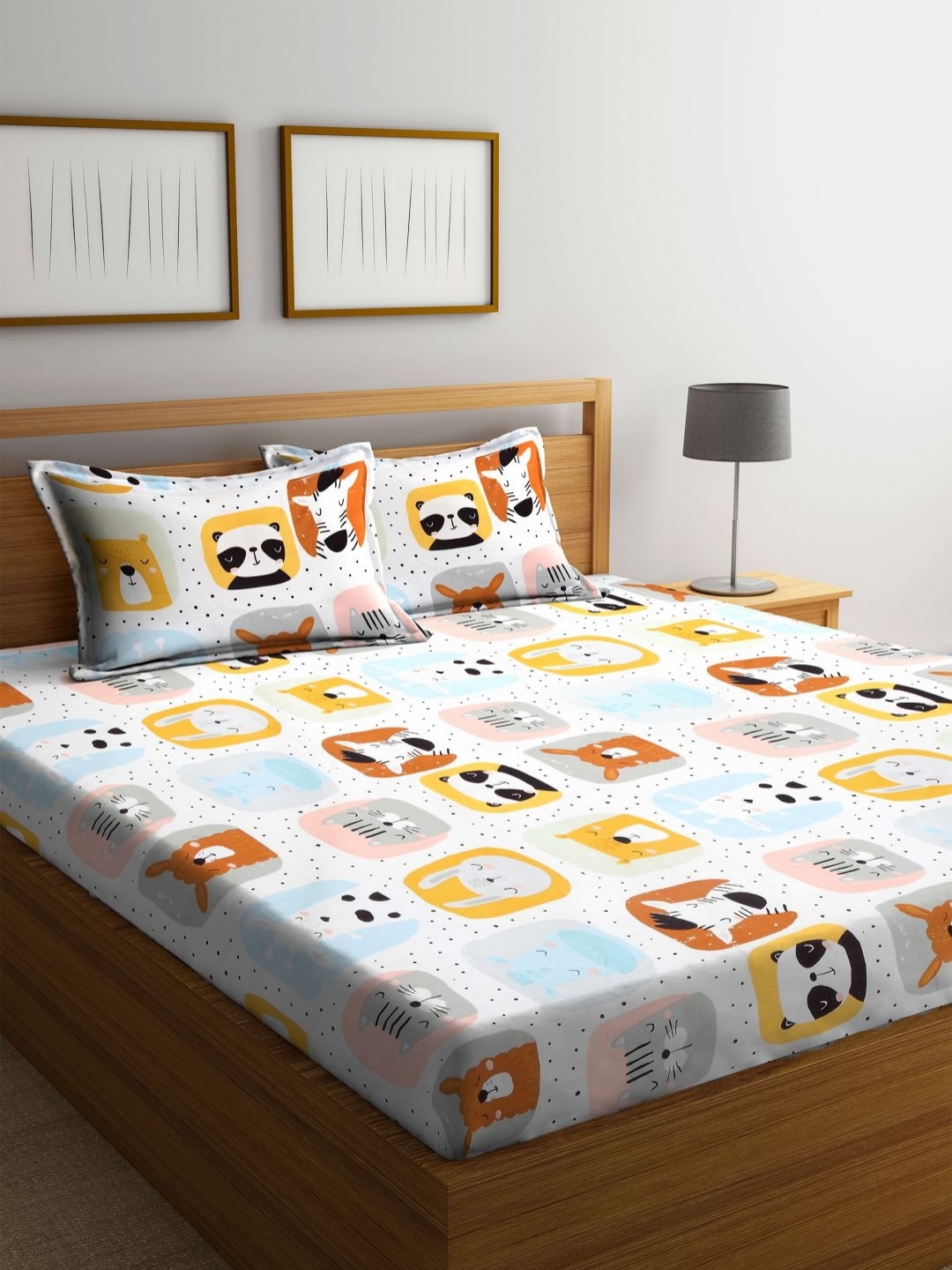 KLOTTHE Multicolor Cartoon Characters Fitted King Double BedSheet with 2 Pillow Covers, White
KLOTTHE Multicolor Cartoon Characters Fitted King Double BedSheet with 2 Pillow Covers, White