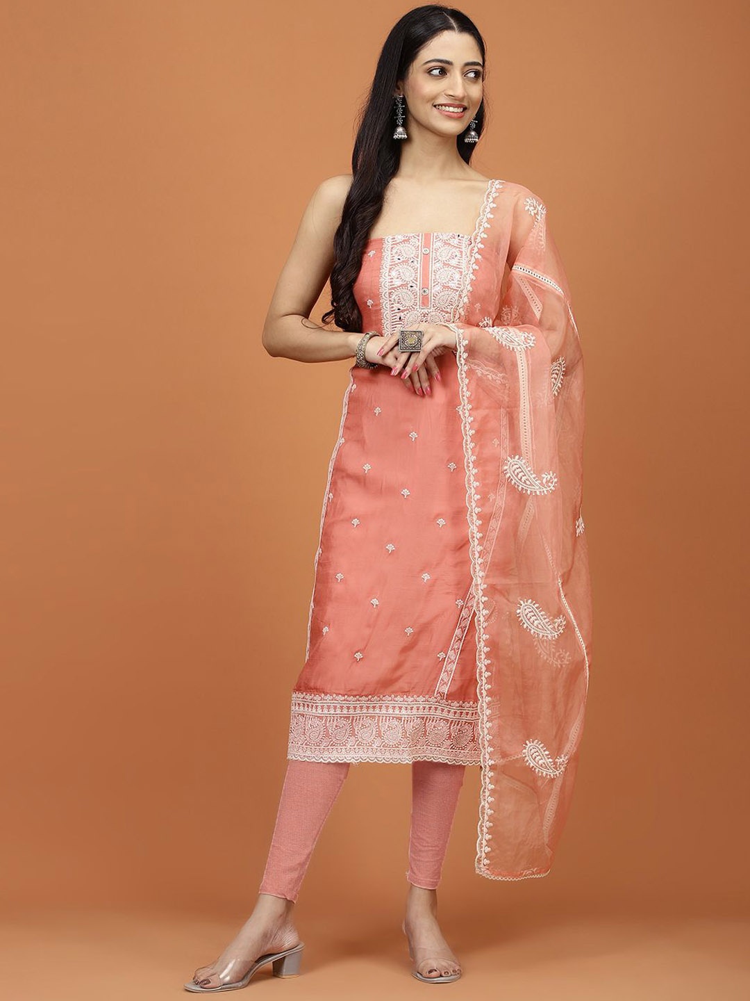 Meena Bazaar Floral Embroidered Organza Unstitched Dress Material, Peach
Meena Bazaar Floral Embroidered Organza Unstitched Dress Material, Peach