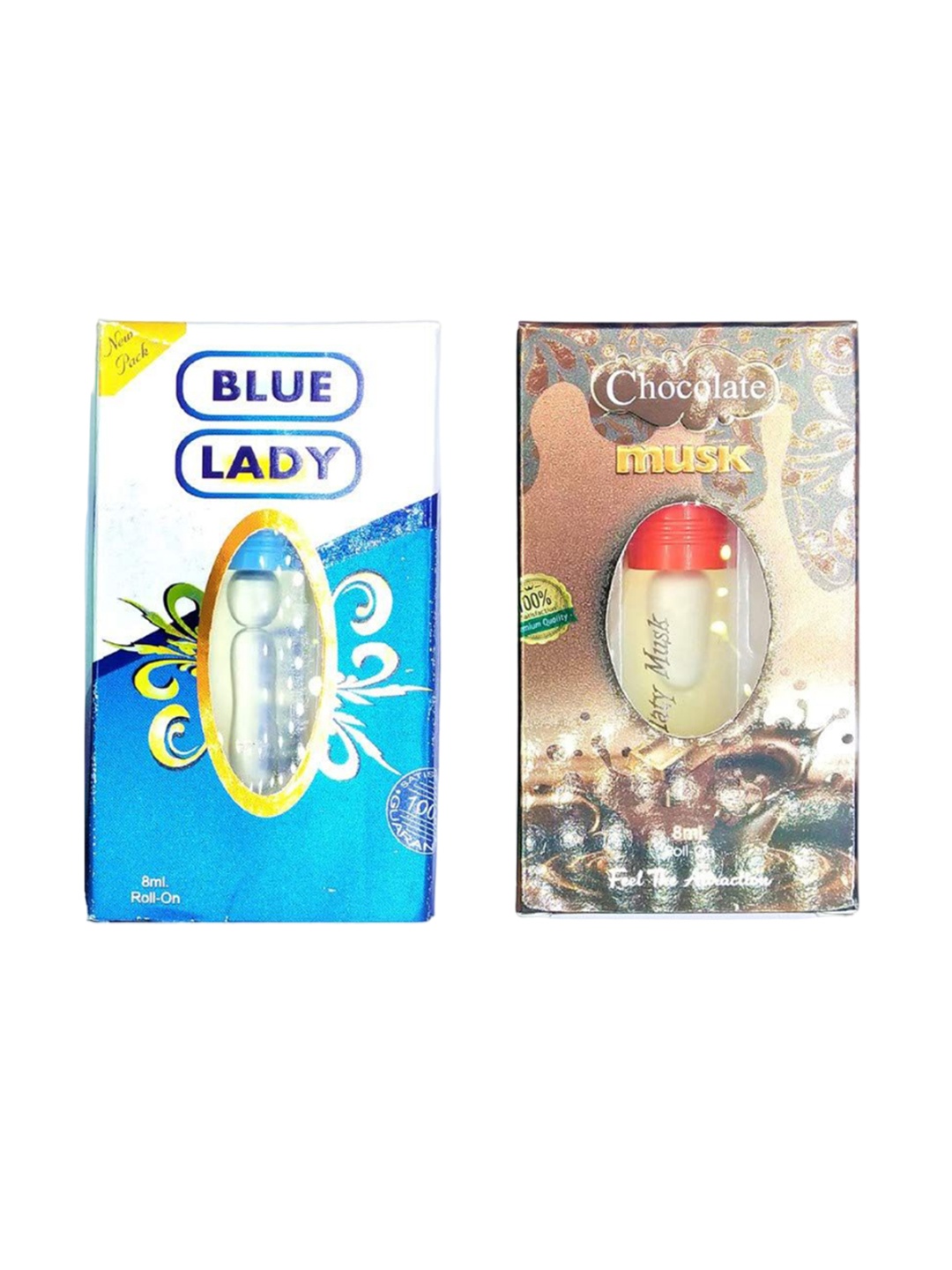 RAVIOUR LIFESTYLE Set Of 2 Pure Chocolate Musk & Blue Lady Roll On Attar - 8ml Each, Transparent
RAVIOUR LIFESTYLE Set Of 2 Pure Chocolate Musk & Blue Lady Roll On Attar - 8ml Each, Transparent