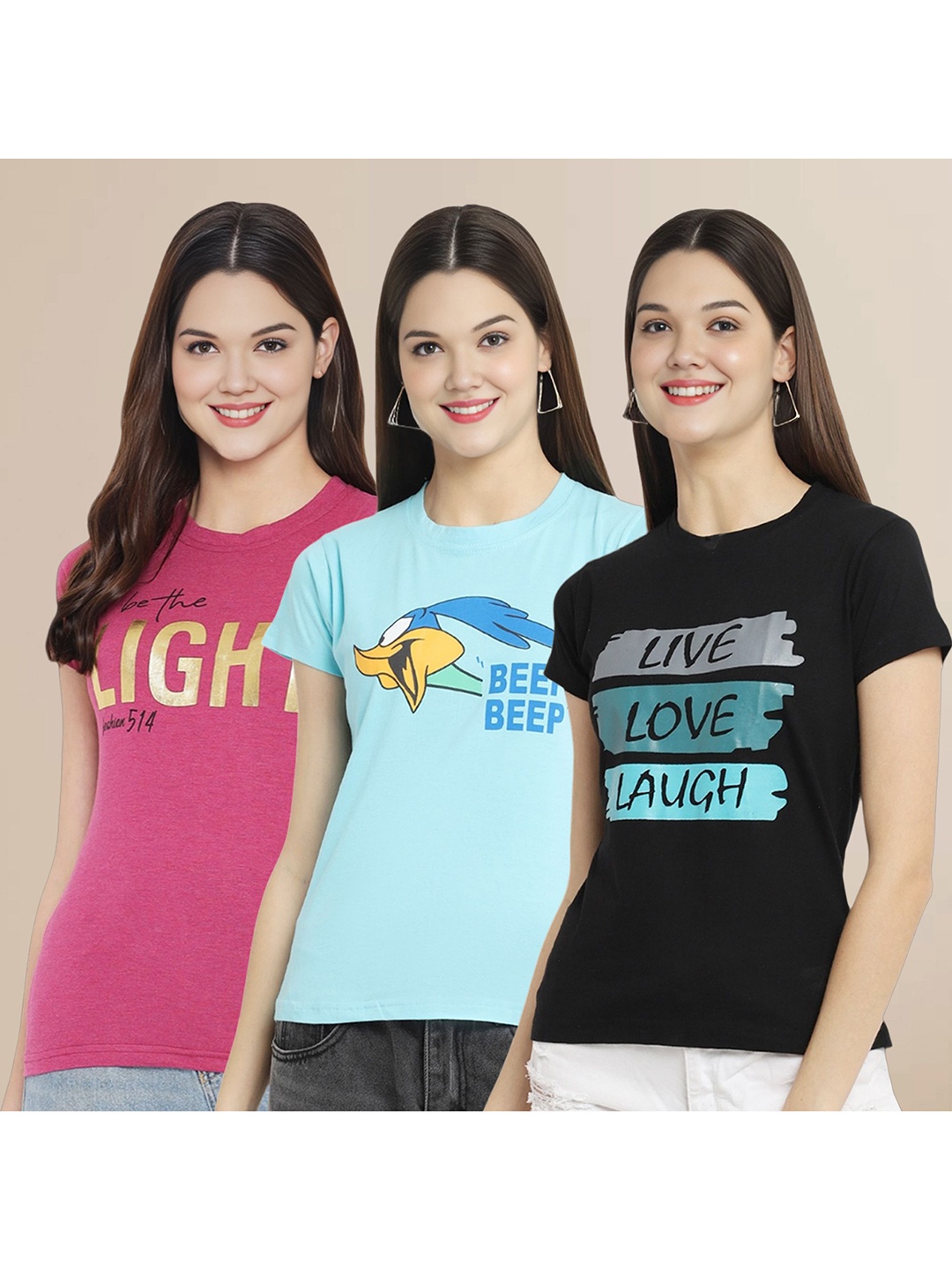 Metronaut Women Pack Of 3 Typography Printed Round Neck Cotton Donald Duck T-shirts, Black
Metronaut Women Pack Of 3 Typography Printed Round Neck Cotton Donald Duck T-shirts, Black