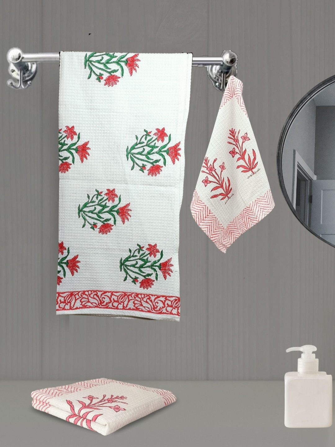 LIVING ROOTS White 3 Pieces Block Printed 350 GSM Waffle Cotton Soft & Absorbent Towel Set
LIVING ROOTS White 3 Pieces Block Printed 350 GSM Waffle Cotton Soft & Absorbent Towel Set