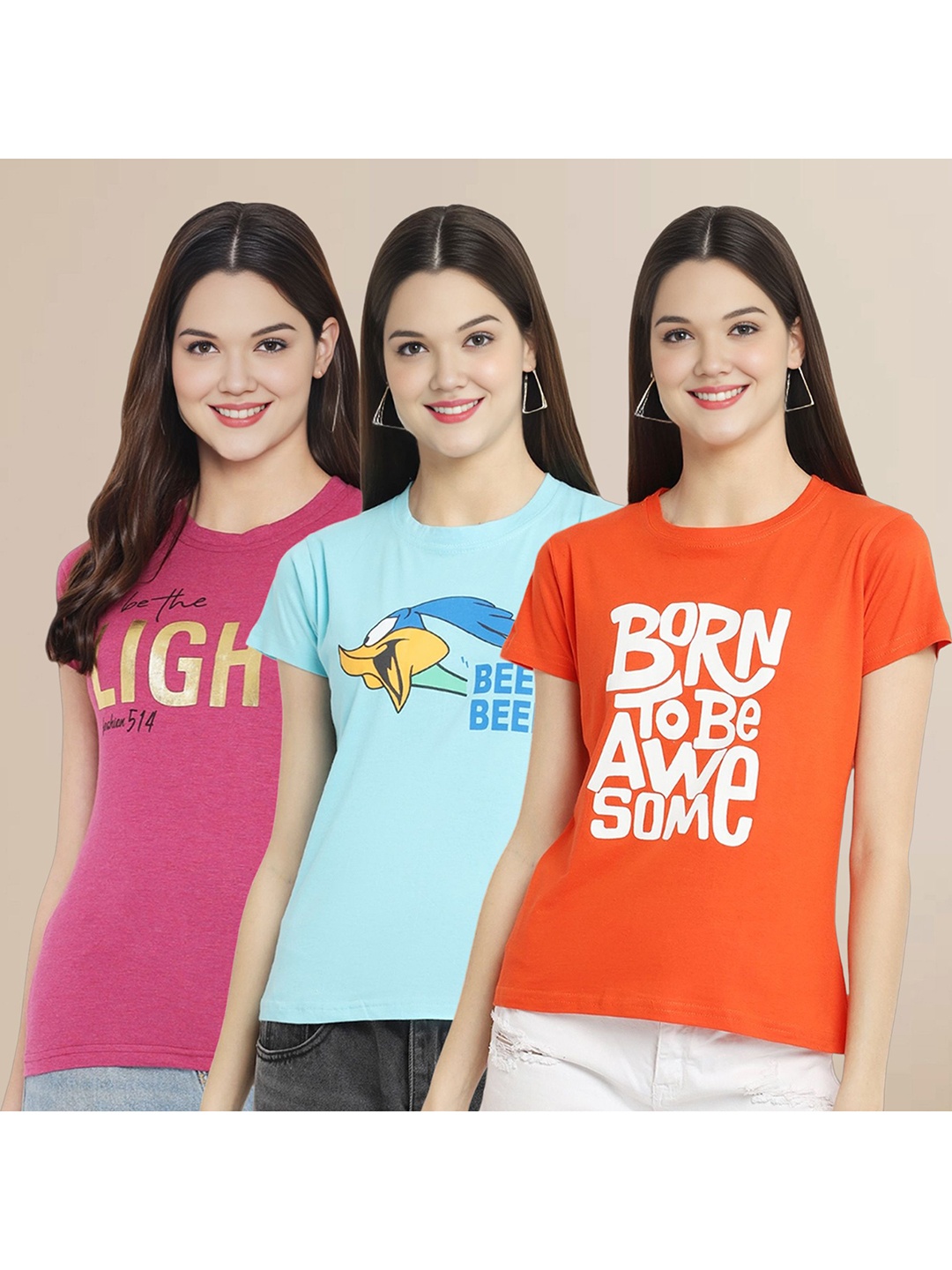 Metronaut Women Pack Of 3 Typography Printed Round Neck Cotton Looney Tunes T-shirts, Pink
Metronaut Women Pack Of 3 Typography Printed Round Neck Cotton Looney Tunes T-shirts, Pink