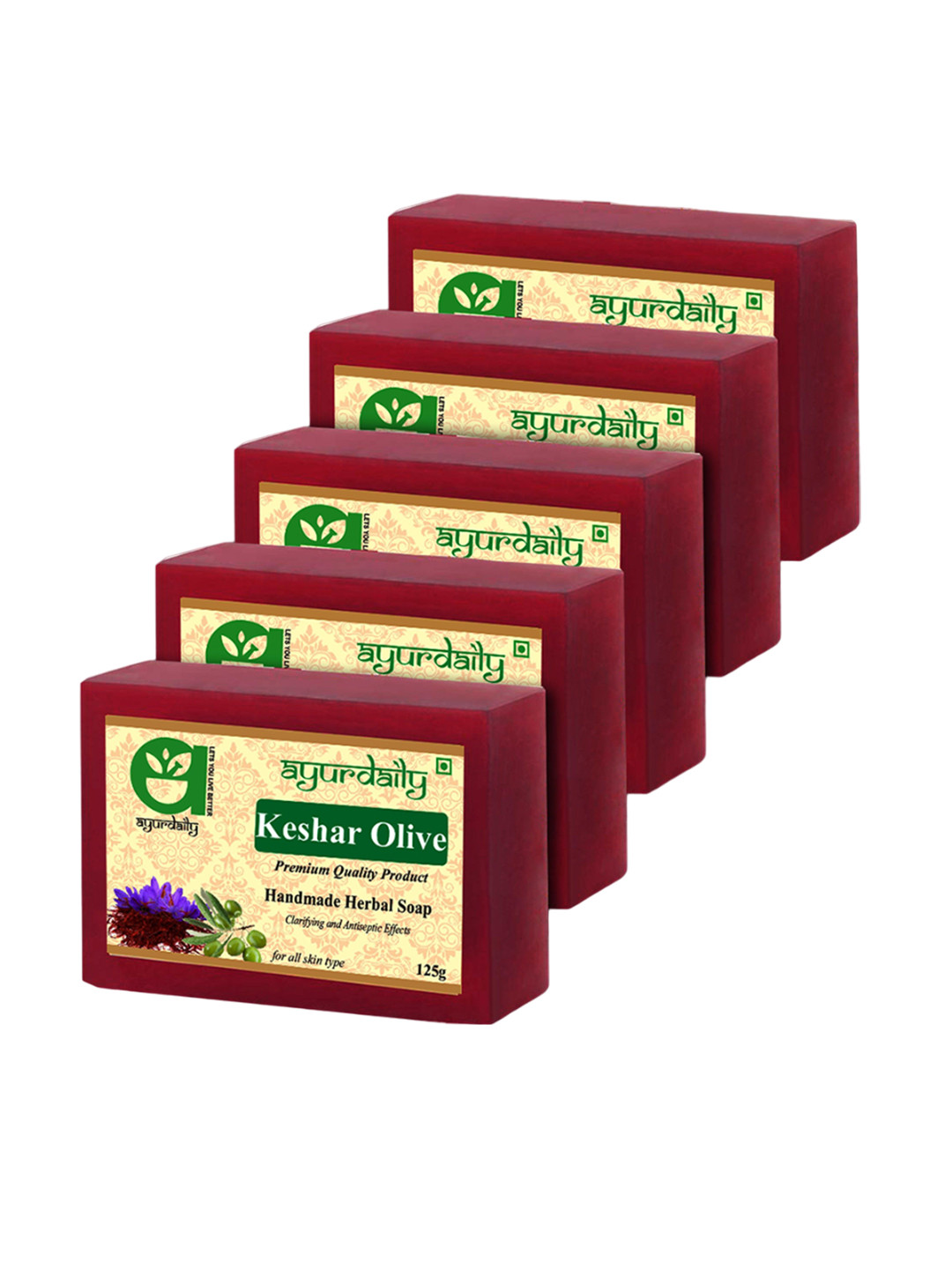 Ayurdaily Set Of 5 Keshar Olive Pure Glycerin Soaps - 125 g Each, Red 
Ayurdaily Set Of 5 Keshar Olive Pure Glycerin Soaps - 125 g Each, Red