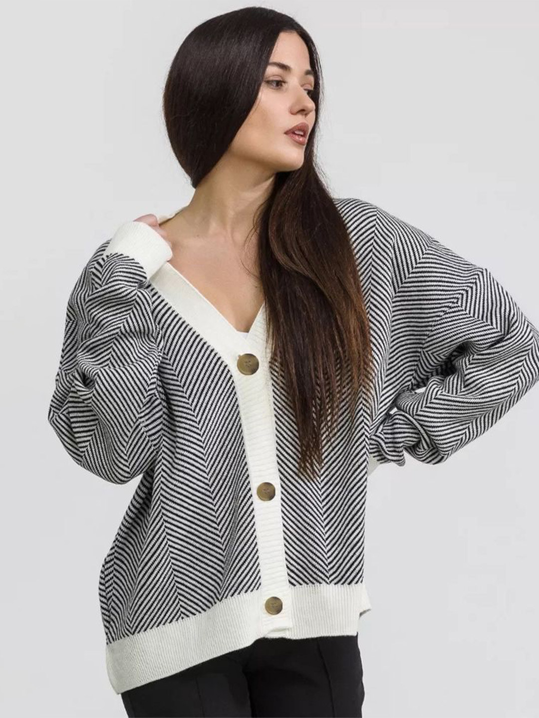 LULU & SKY Women Chevron Printed Cardigan Sweaters, Black
LULU & SKY Women Chevron Printed Cardigan Sweaters, Black