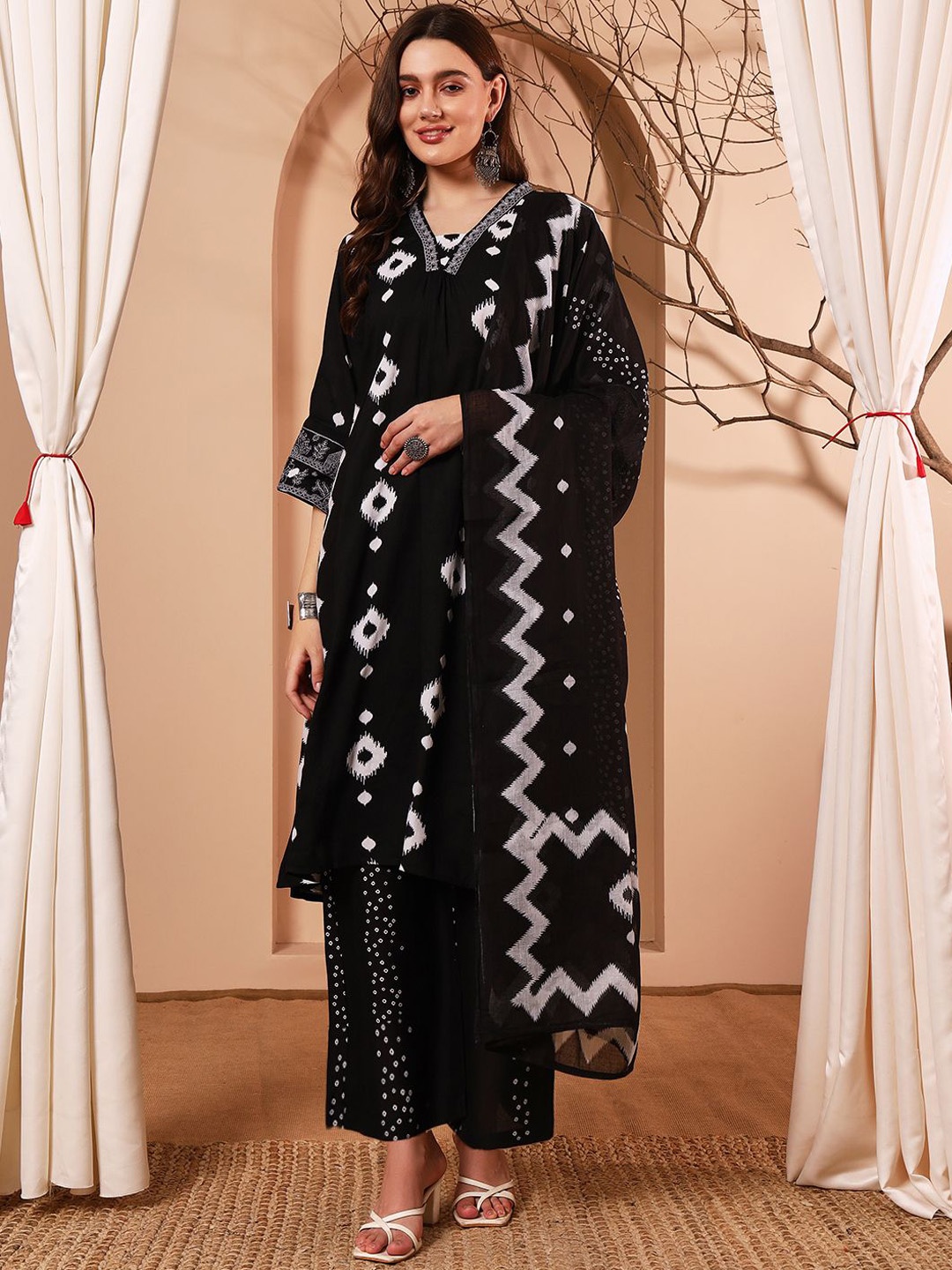 Nisha Fashion Floral Printed Thread Work A Line Kurta with Palazzos & Dupatta, Black
Nisha Fashion Floral Printed Thread Work A Line Kurta with Palazzos & Dupatta, Black