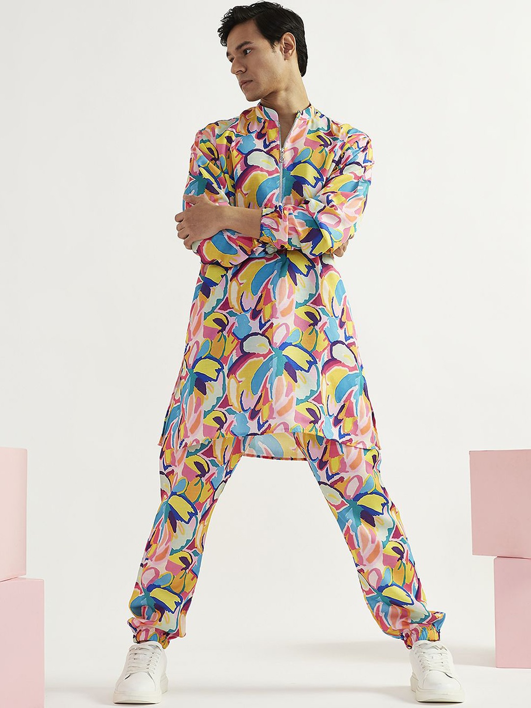 VASTRAMAY Abstract Printed Mandarin Collar Crepe Straight Kurta with Trousers, Yellow
VASTRAMAY Abstract Printed Mandarin Collar Crepe Straight Kurta with Trousers, Yellow