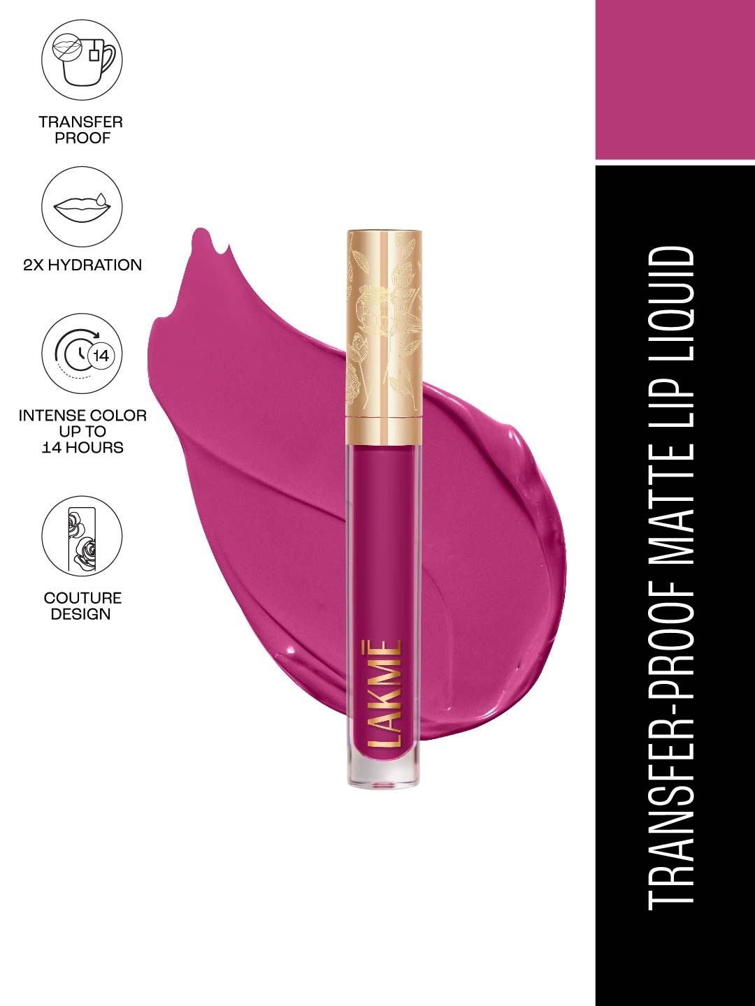Lakme Rouge Bloom Waterproof Matte Liquid Lipstick 3.5ml - Iconic Iris 501, Purple
Lakme Rouge Bloom Waterproof Matte Liquid Lipstick 3.5ml - Iconic Iris 501, Purple