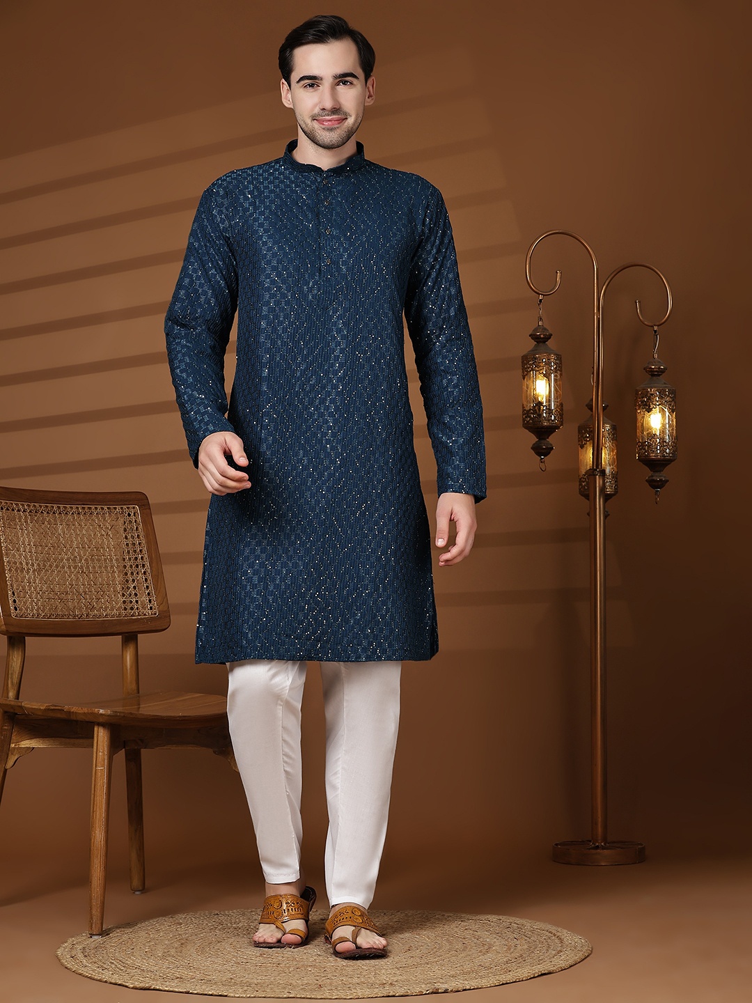 Pro-Ethic STYLE DEVELOPER Embroidered Sequinned Jacquard Weave Pure Cotton Kurta & Pyjamas, Navy blue
Pro-Ethic STYLE DEVELOPER Embroidered Sequinned Jacquard Weave Pure Cotton Kurta & Pyjamas, Navy blue
