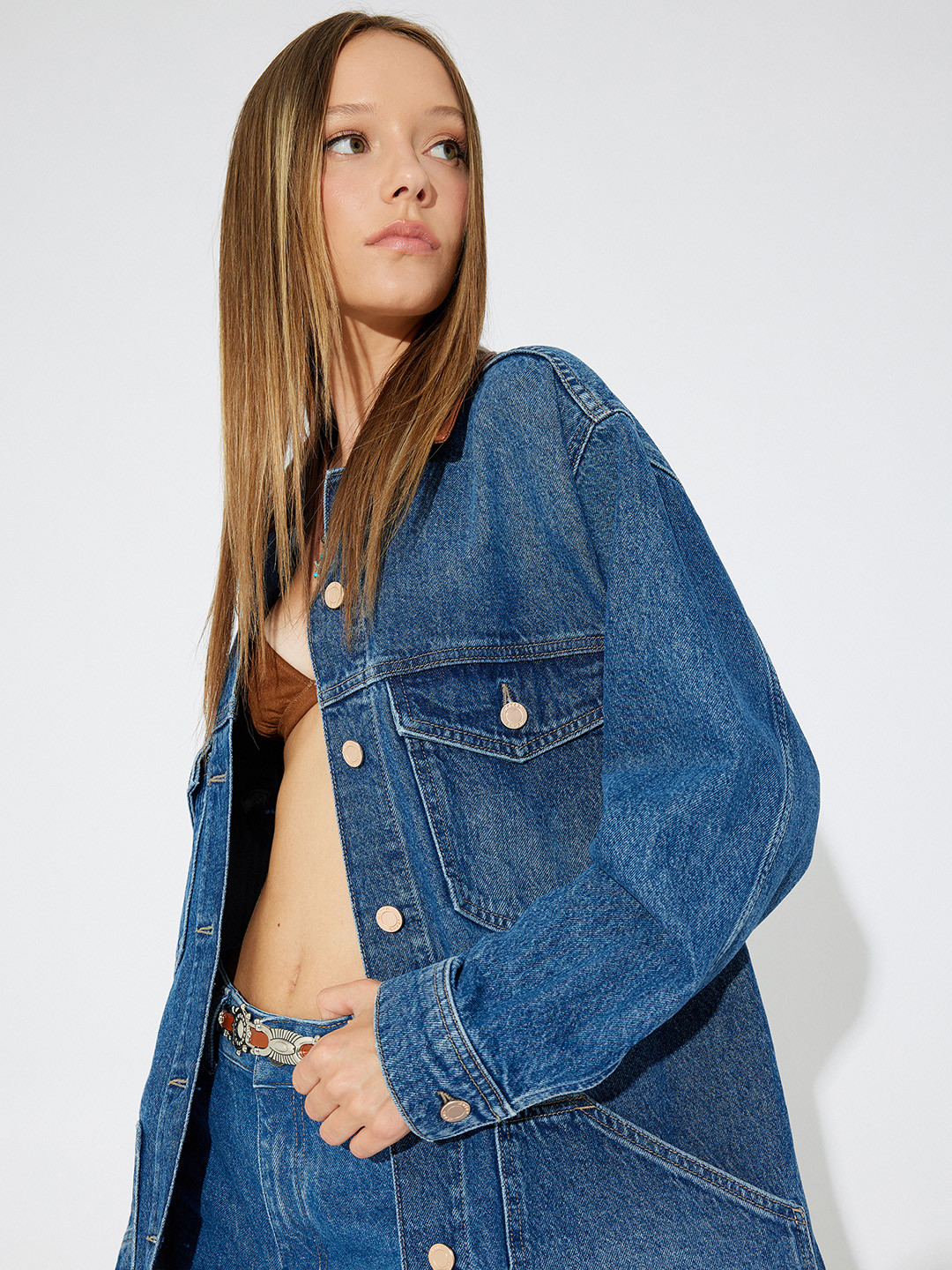 Koton Women Spread Collar Washed Self Design Cotton Casual Denim Jacket, Turquoise blue
Koton Women Spread Collar Washed Self Design Cotton Casual Denim Jacket, Turquoise blue
