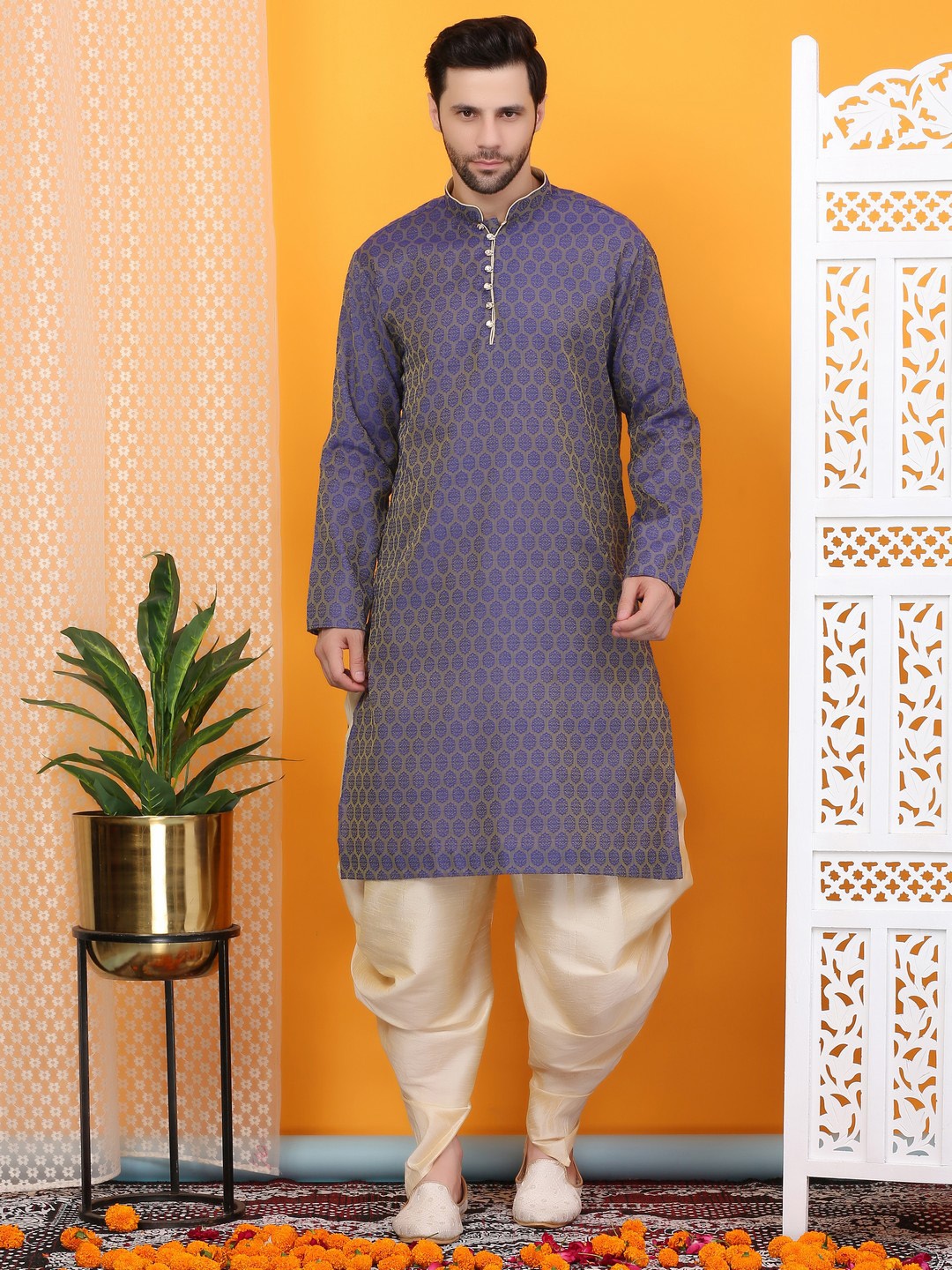 Sydney Heights Ethnic Motifs Woven Design Jacquard Weave Straight Kurta with Dhoti Pants, Blue
Sydney Heights Ethnic Motifs Woven Design Jacquard Weave Straight Kurta with Dhoti Pants, Blue
