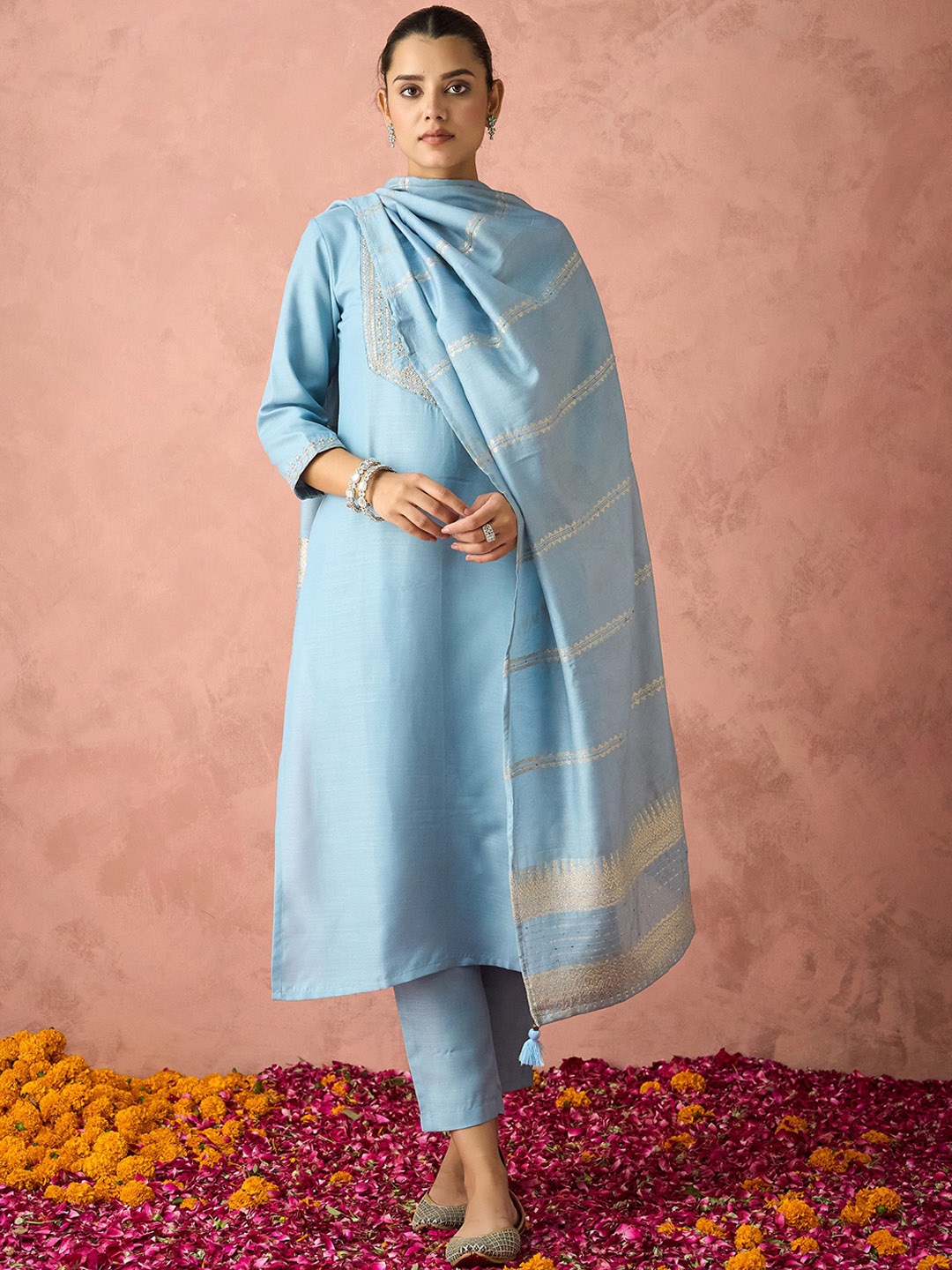 HRITIKA Ethnic Motifs Embroidered Sequin Work Straight Kurta With Trouser With Dupatta, Blue
HRITIKA Ethnic Motifs Embroidered Sequin Work Straight Kurta With Trouser With Dupatta, Blue