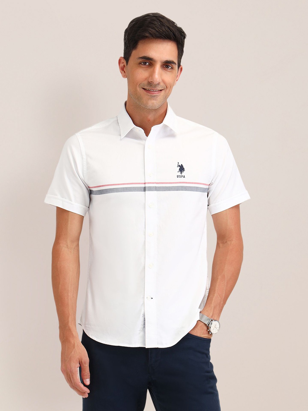 U.S. Polo Assn. Men Classic Spread Collar Horizontal Striped Cotton Casual Shirt, White
U.S. Polo Assn. Men Classic Spread Collar Horizontal Striped Cotton Casual Shirt, White