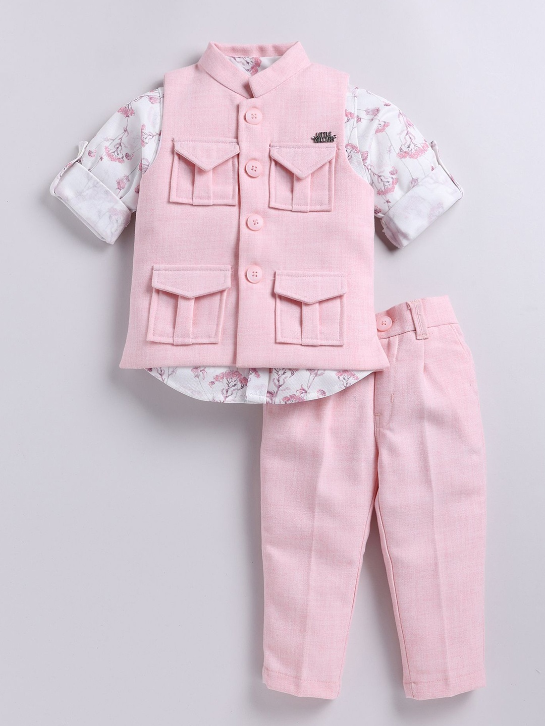 LITTLE COLLARS Boys Floral Printed Shirt Collar Shirt With Trouser With Nehru Jacket, Pink
LITTLE COLLARS Boys Floral Printed Shirt Collar Shirt With Trouser With Nehru Jacket, Pink