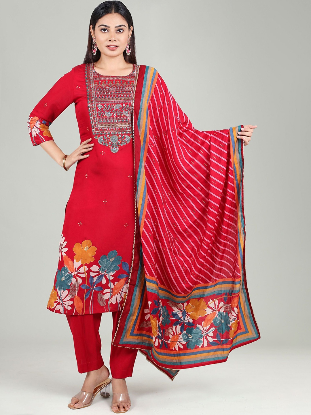 COTTON CULTURE Floral Printed Thread Work Chanderi Cotton Kurta With Trouser With Dupatta, Maroon
COTTON CULTURE Floral Printed Thread Work Chanderi Cotton Kurta With Trouser With Dupatta, Maroon