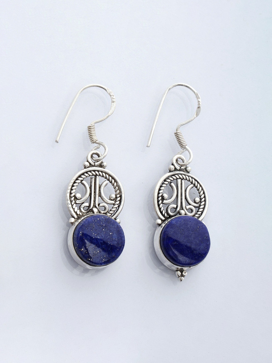Exotic India Sterling Silver Hook Earrings with Round Shape Lapis Lazuli, Navy blue
Exotic India Sterling Silver Hook Earrings with Round Shape Lapis Lazuli, Navy blue