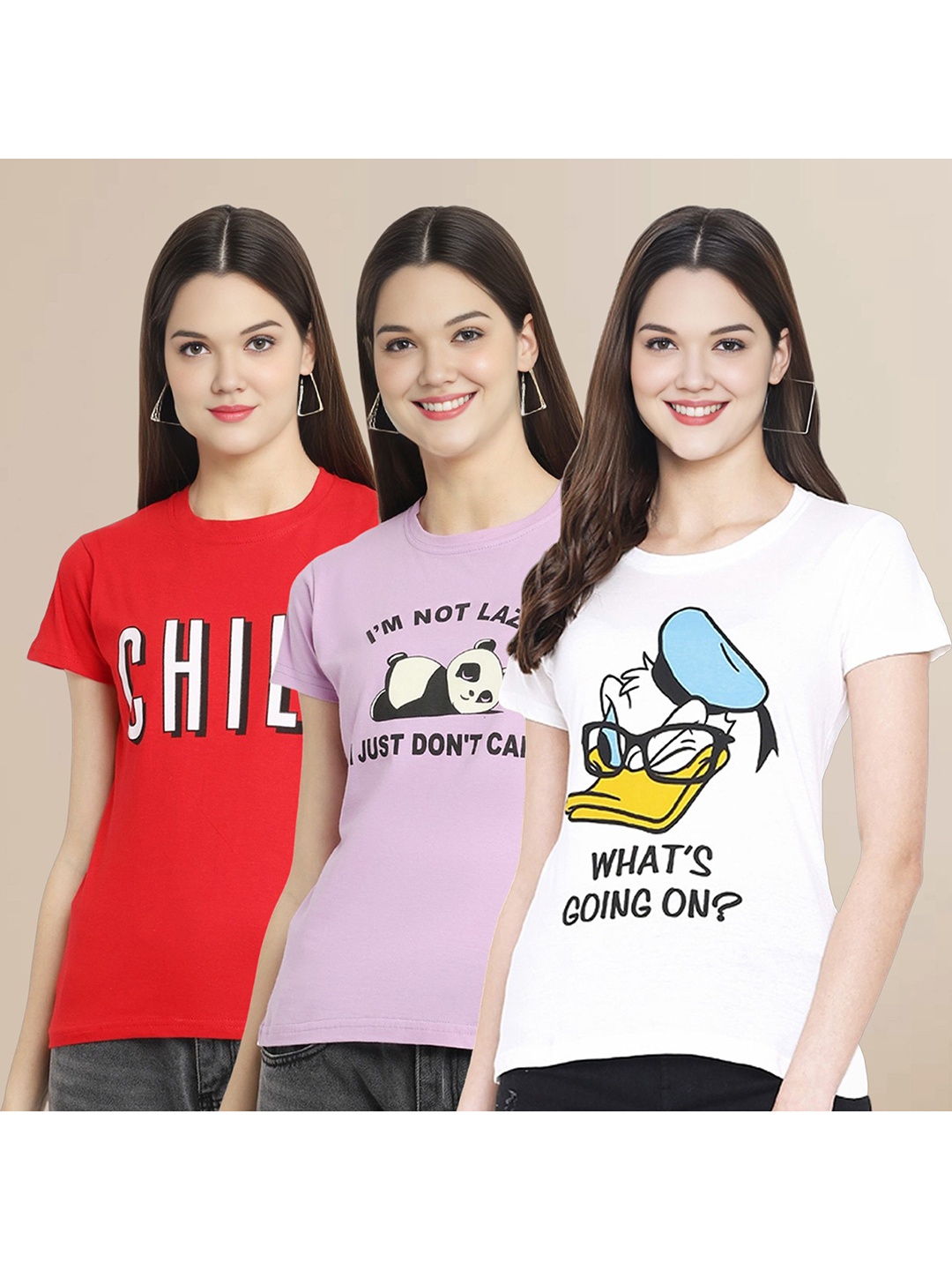 Metronaut Women Pack Of 3 Typography Printed Round Neck Cotton Donald Duck T-shirts, Red
Metronaut Women Pack Of 3 Typography Printed Round Neck Cotton Donald Duck T-shirts, Red