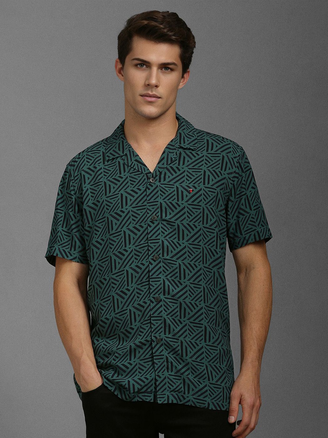 Louis Philippe Jeans Men Cuban Collar Geometric Printed Slim Fit Casual Shirt, Green
Louis Philippe Jeans Men Cuban Collar Geometric Printed Slim Fit Casual Shirt, Green