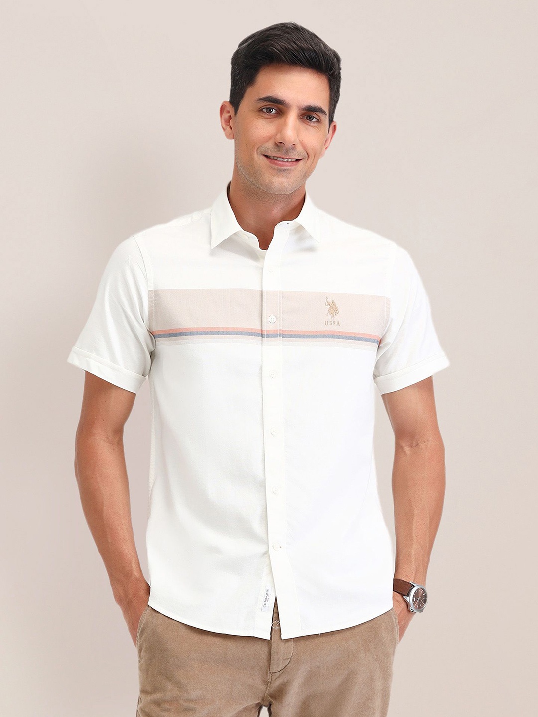 U.S. Polo Assn. Men Classic Spread Collar Horizontal Striped Cotton Casual Shirt, White
U.S. Polo Assn. Men Classic Spread Collar Horizontal Striped Cotton Casual Shirt, White