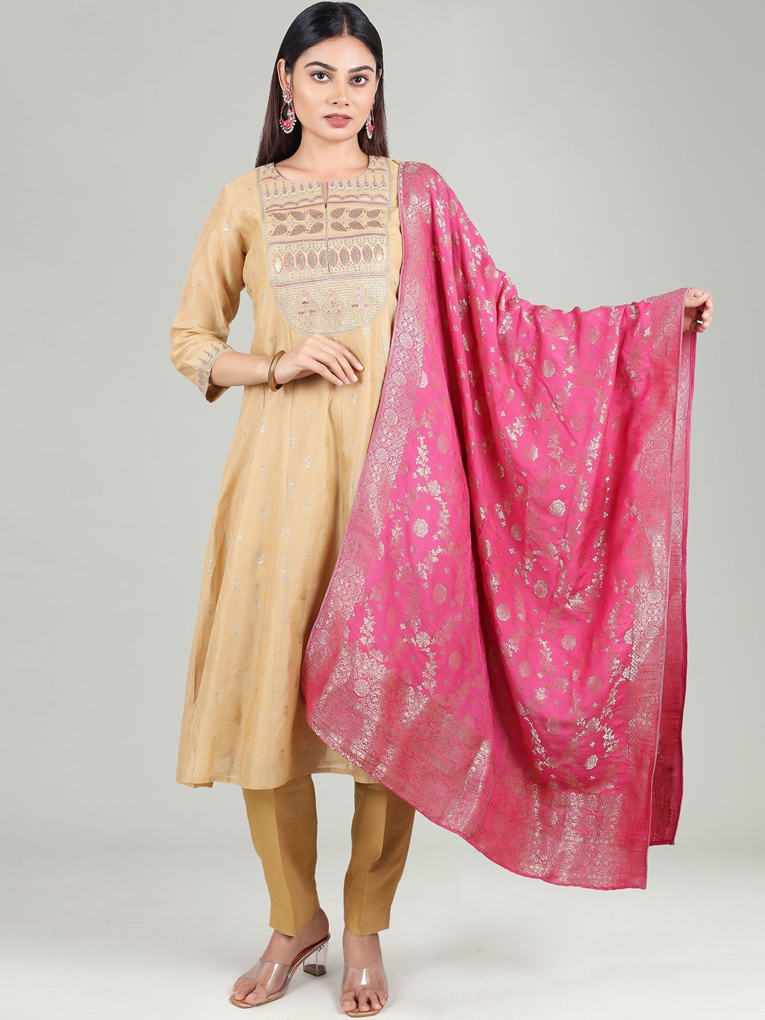 COTTON CULTURE Floral Woven Design Thread Work Chanderi Cotton Kurta & Trouser & Dupatta, Beige
COTTON CULTURE Floral Woven Design Thread Work Chanderi Cotton Kurta & Trouser & Dupatta, Beige