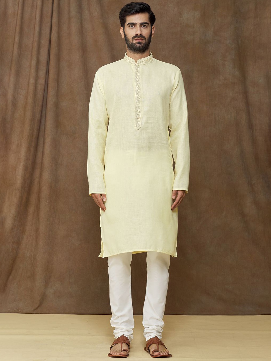 Samyukta Singhania Mandarin Collar Long Sleeves Regular Thread Work Kurta & Trouser, Yellow
Samyukta Singhania Mandarin Collar Long Sleeves Regular Thread Work Kurta & Trouser, Yellow