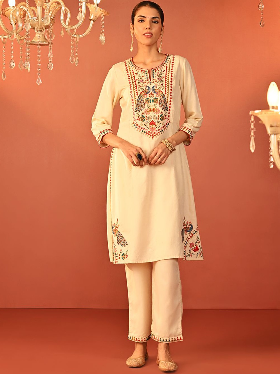 Lakshita Embroidered Round Neck Three-Quarter Sleeves Pure Cotton Top With Trouser, Cream
Lakshita Embroidered Round Neck Three-Quarter Sleeves Pure Cotton Top With Trouser, Cream