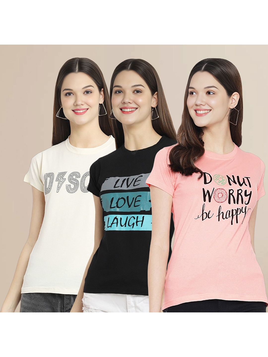 Metronaut Women Pack Of 3 Typography Printed Round Neck Cotton T-shirts, Off white
Metronaut Women Pack Of 3 Typography Printed Round Neck Cotton T-shirts, Off white