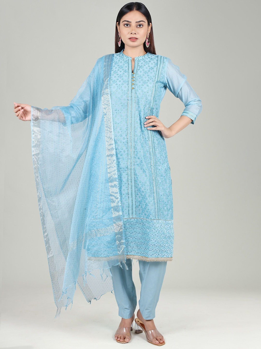 COTTON CULTURE Floral Embroidered Regular Chanderi Cotton Kurta With Trouser With Dupatta, Blue
COTTON CULTURE Floral Embroidered Regular Chanderi Cotton Kurta With Trouser With Dupatta, Blue