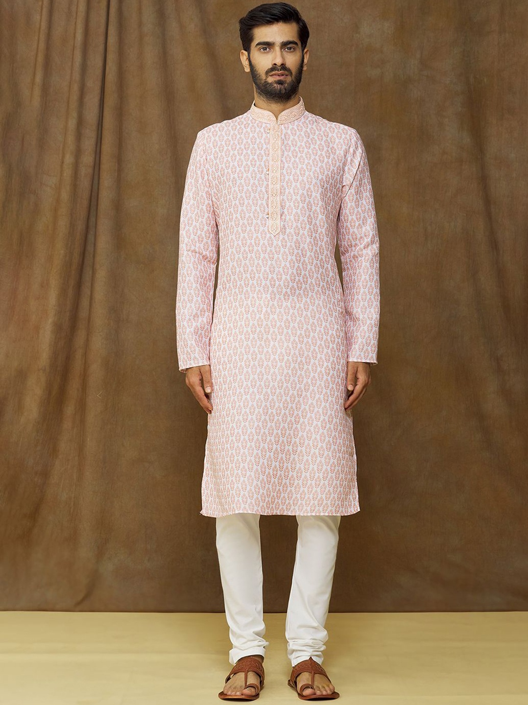 Samyukta Singhania Floral Printed Thread Work Mandarin Collar Straight Kurta with Churidar, Peach
Samyukta Singhania Floral Printed Thread Work Mandarin Collar Straight Kurta with Churidar, Peach