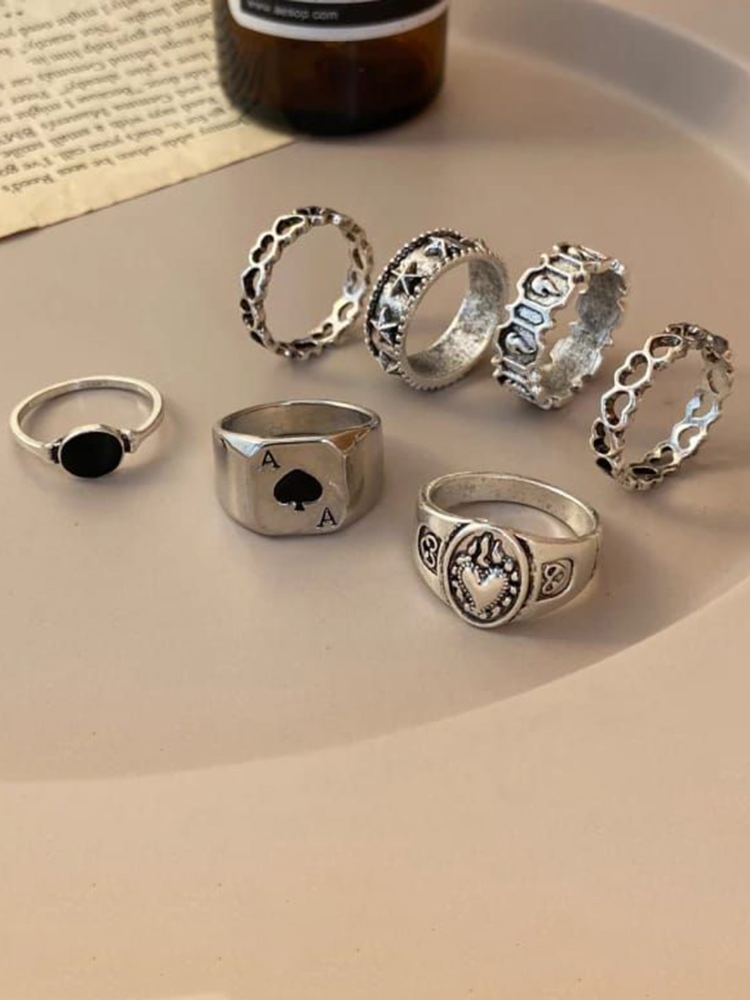 YU FASHIONS Set Of 7 Sliver-Plated Stainless Steel Punk Gothic Poker Finger Ring, Silver
YU FASHIONS Set Of 7 Sliver-Plated Stainless Steel Punk Gothic Poker Finger Ring, Silver