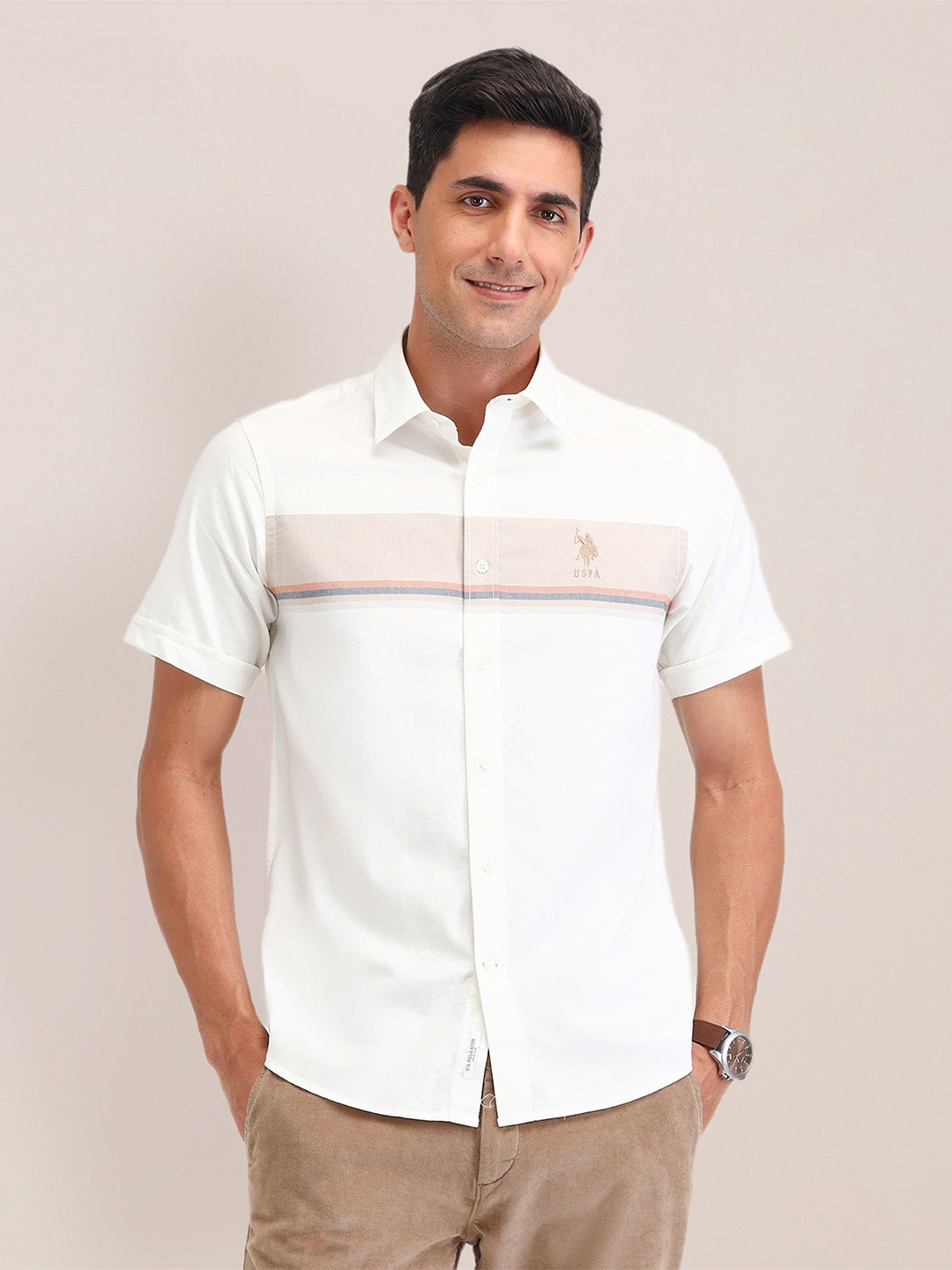 U.S. Polo Assn. Men Classic Spread Collar Horizontal Striped Cotton Casual Shirt, White
U.S. Polo Assn. Men Classic Spread Collar Horizontal Striped Cotton Casual Shirt, White