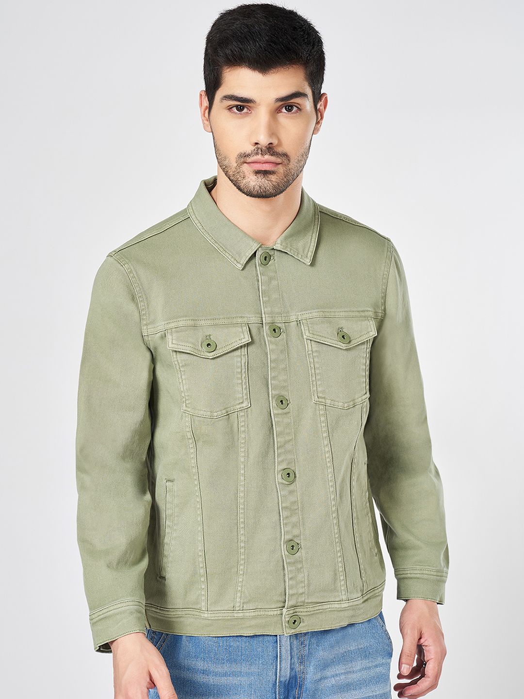 SF JEANS by Pantaloons Men Spread Collar Solid Cotton Casual Denim Jacket, Olive
SF JEANS by Pantaloons Men Spread Collar Solid Cotton Casual Denim Jacket, Olive