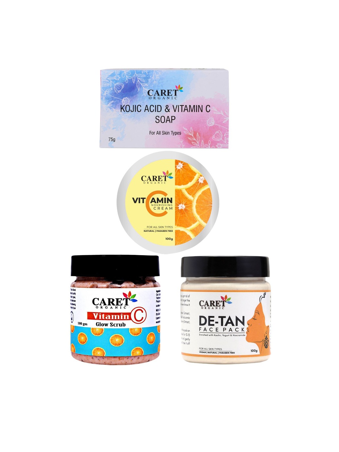 CARET ORGANIC Set Of 4 Soap- 75 g- Face Pack- 100 g- Glow Scrub- 100 g & Cream- 100 g, White
CARET ORGANIC Set Of 4 Soap- 75 g- Face Pack- 100 g- Glow Scrub- 100 g & Cream- 100 g, White